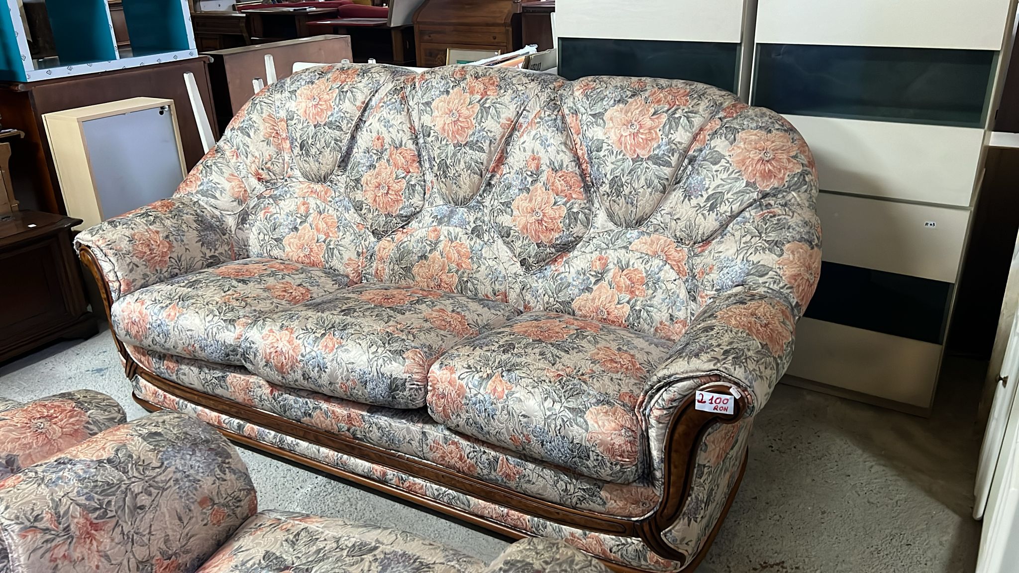 Set Canapea și Fotolii Retro din Stofă Florală sh de calitate italiană R-741