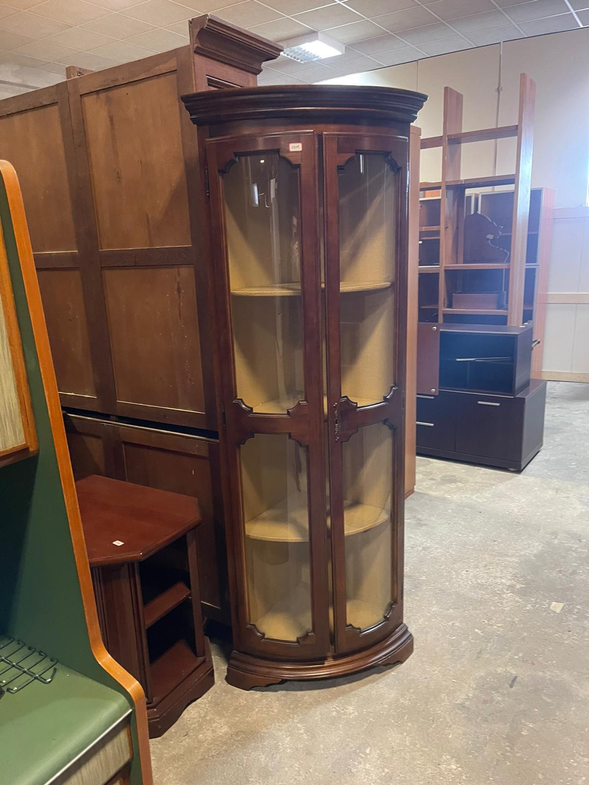 Mobilier de colț din lemn de nuc cu vitrină made in italy R-955