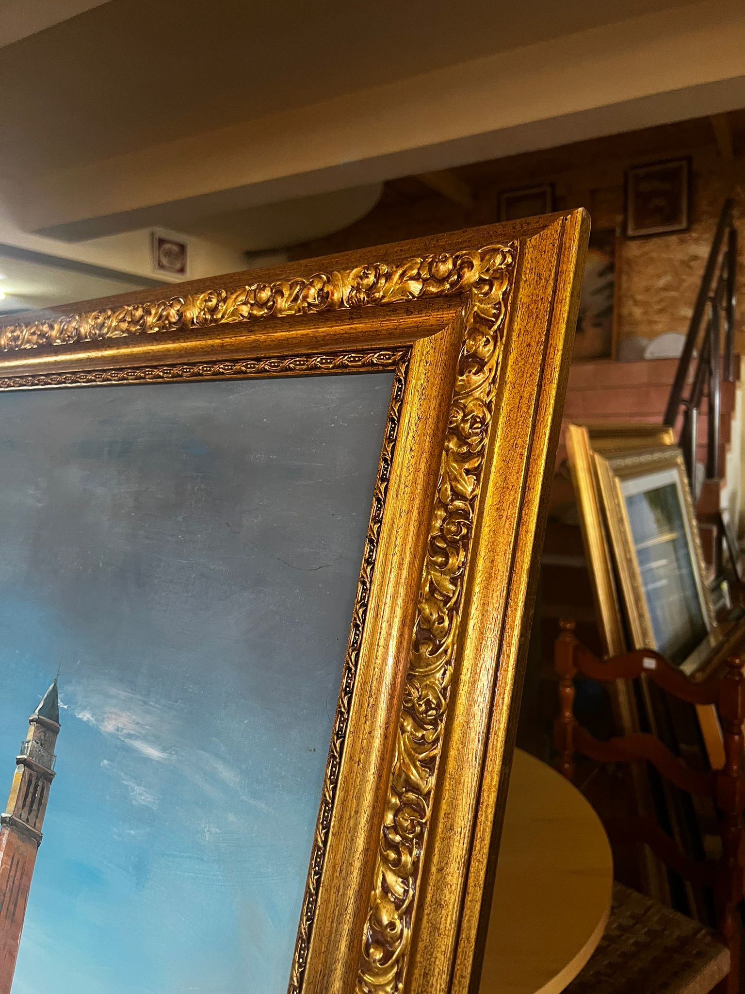Tablou pe pânză ulei cu ramă din lemn masiv ornamentat - peisaj Venezia Italia - imagine 5