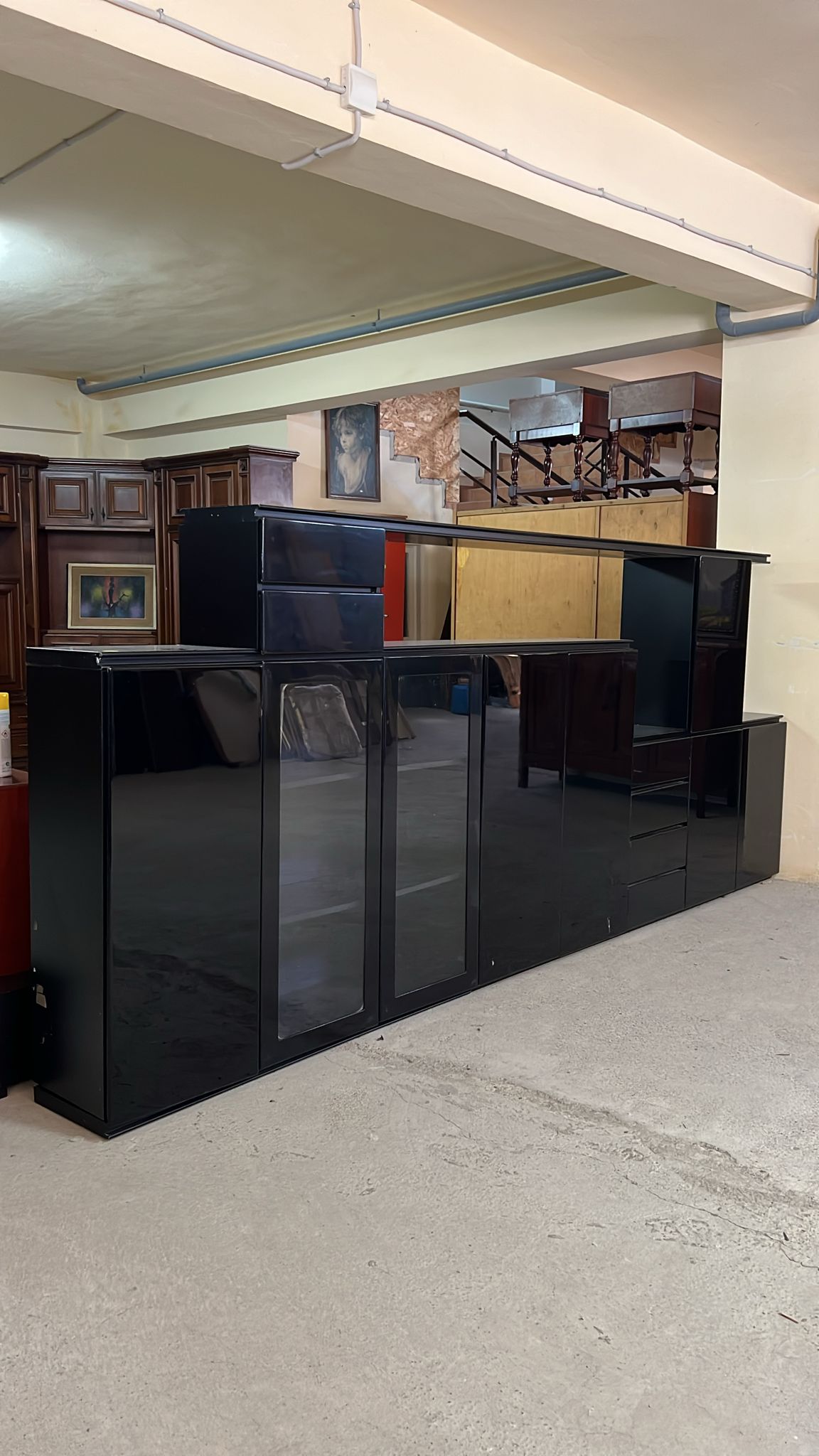 Mobilă de living modernă neagră lucioasă sh de calitate italiană S 4408