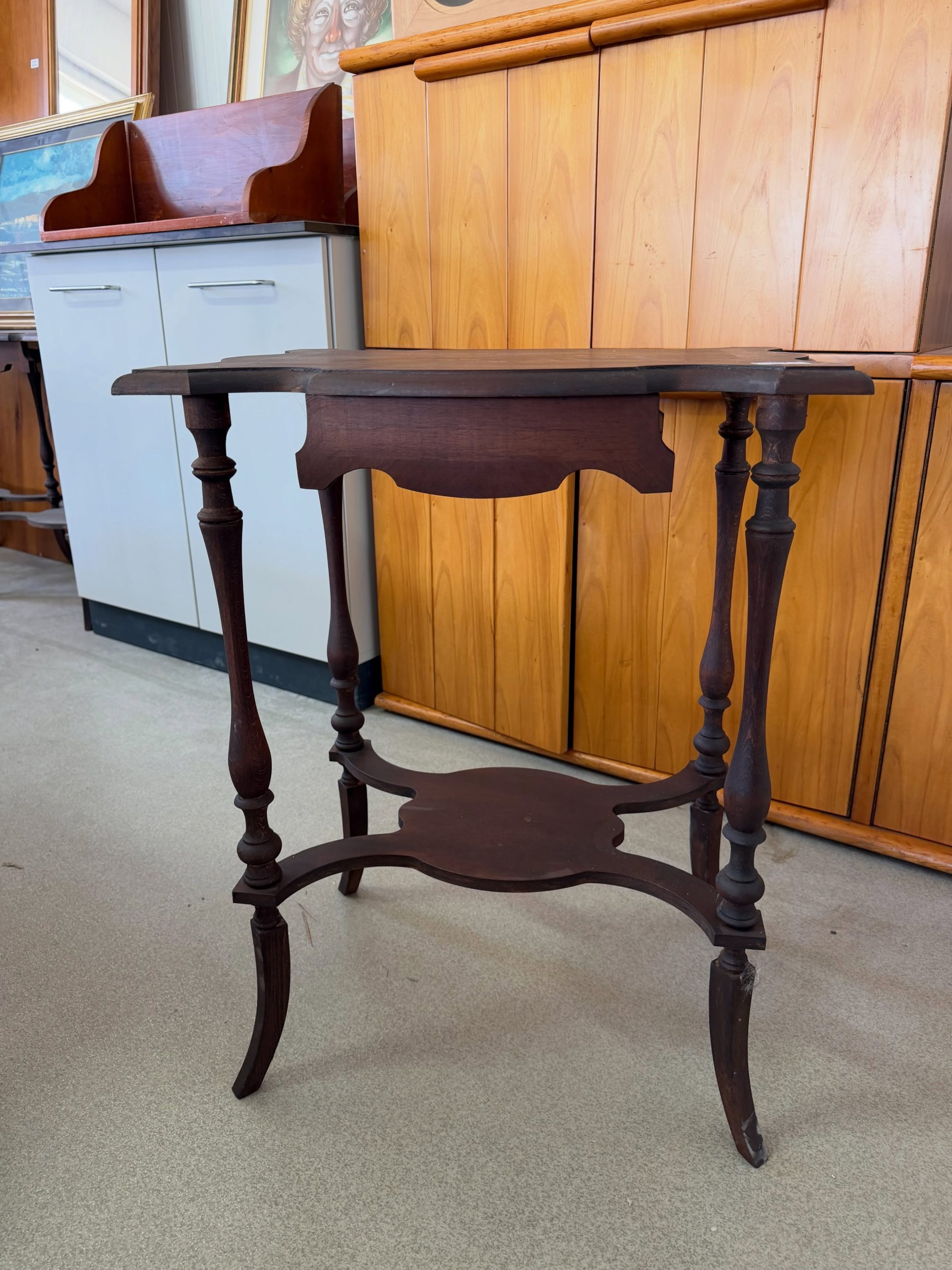 Masă de telefon vintage din lemn masiv cu sertar și intarsie - imagine 5